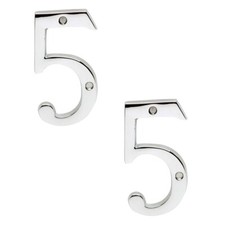 Cast Solid Brass 3 7/8 inch Address House Number '5' Chrome Set of 2