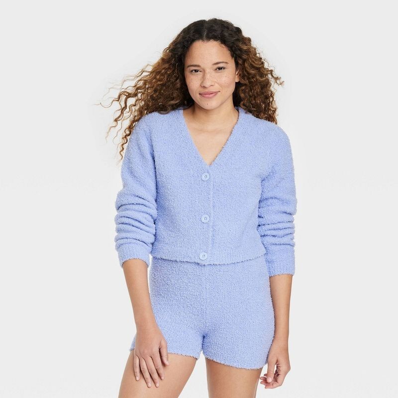 Colsie Women's Feather Yarn Cardigan Blue Size Small