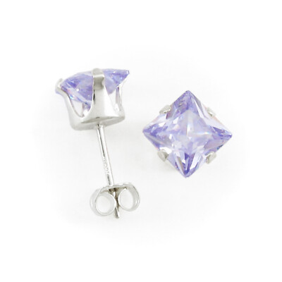 6mm Square CZ Lavender Post Stud Earrings in Sterling Silver NEW!