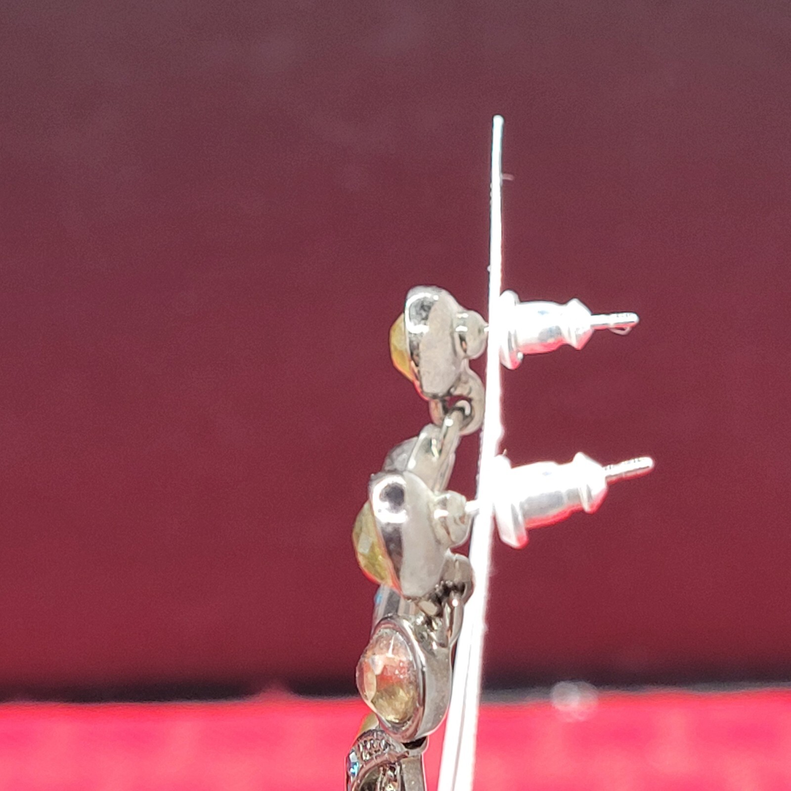 Long Linear Articulated Post Dangle Earrings Face… - image 6