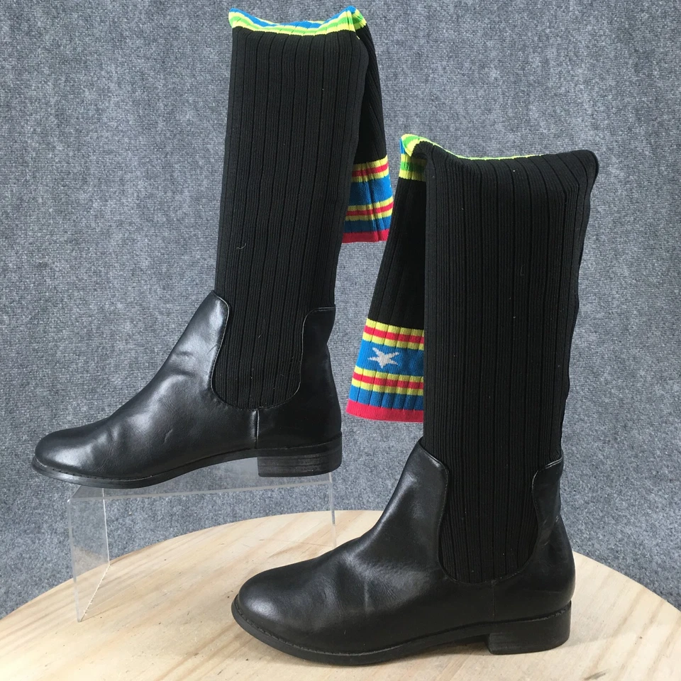 Botas Calcetín Cape Robbin Mujer 8.5M Estrella Sobre la Rodilla Negro Tela Tacones Cómodas Foto 2 de 4
