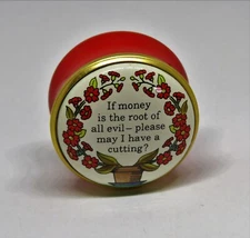 HALCYON DAYS ENAMEL BOX - "IF MONEY IS THE ROOT OF ALL EVIL ..." - FLOWER POT
