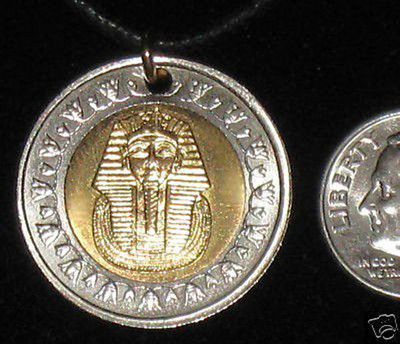   Egyptian Egypt Gold Silver Tone King Tut Sphinx Coin Pendant Charm Necklace