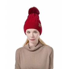 Womens Winter Ribbed Beanie Crossed Cap Pompom Soft Warm Hat Winter Pompom Be...