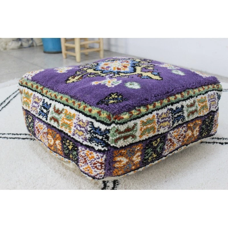  Moroccan Handmade Wool Pouf Square Floor Cushion Berber Footstool Tribal Pouffe - Image 4 of 4