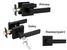 Matt Black Door Lever Privacy Passage Dummy Handle Interior Square Knobs Keyless
