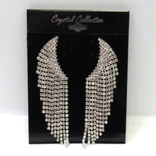 Silver Clear Rhinestone Chandelier Long Dangle Strand Earrings Evening Formal 2