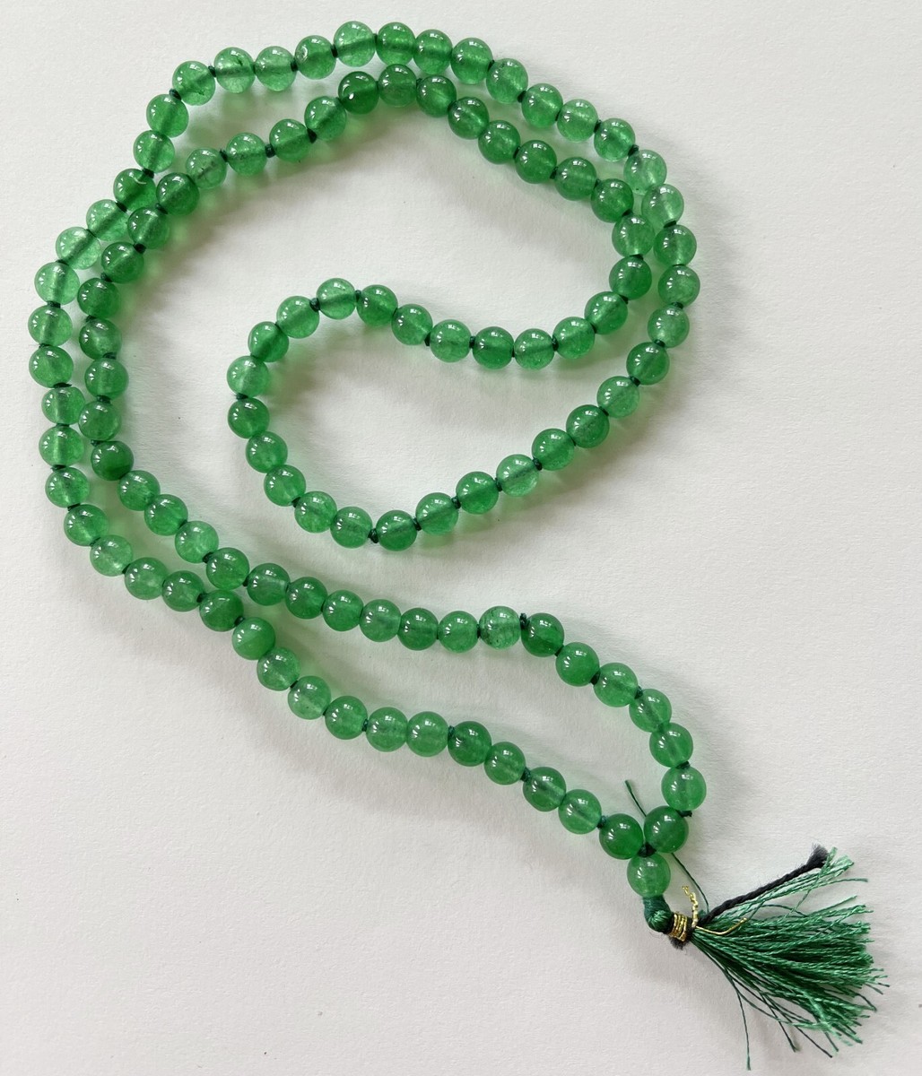 Green Jade Semi Precious Healing Buddhist Japa Prayer Mala L-24