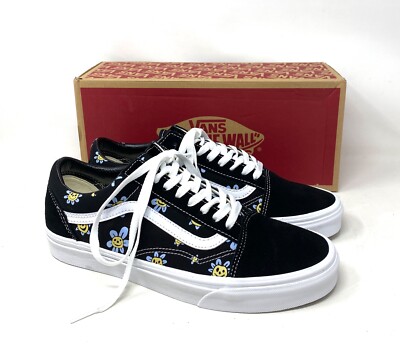 VANS Old Skool Low Top Black Floral Canvas Suede Men's Size