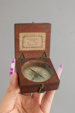 Antique 19thC Mahogany SIMON THOMPSON Travel Pocket Compass Instrument NR