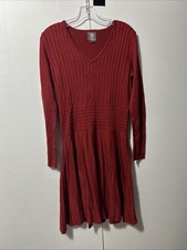 Vince Camuto Red Cable Knit Sweater Dress Flared Skirt Medium 