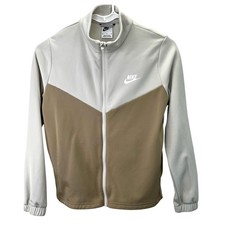 Nike Track Jacket Bone Khaki Tan M Youth Full Zip Spellout FD3067-072