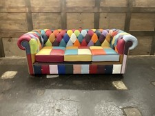 Three Seater Leather Patchwork Harlequin Bright Pastel Chesterfield Sofa