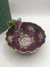 Vintage chinesische Metall emaillierte handbemalte Schale in Schachtel