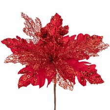 6PCS Poinsettias Christmas Tree Flowers 9.8'' Artificial Christmas Floral Pic...