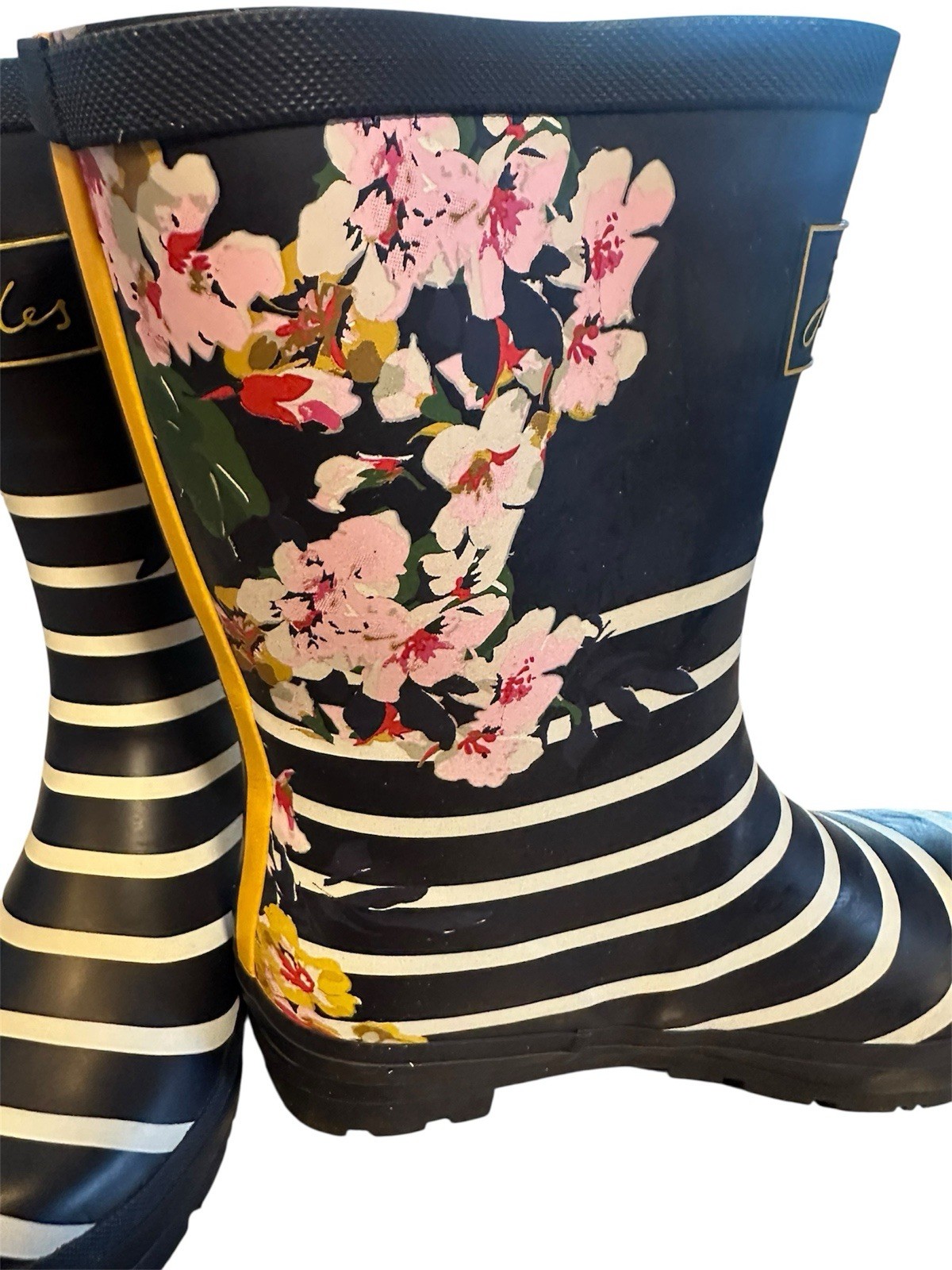 Joules Women's Molly Mid Rain Boot in Navy Floral Stripe Size US 6 NIB image 4