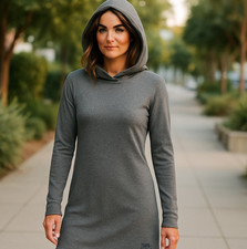 The North Face TShirt Mini Dress Women M Gray Flash Dry Hoodie Active Athleisure