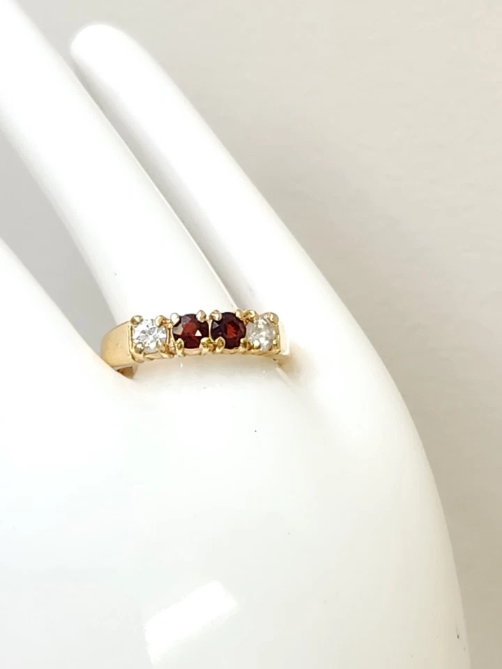14K Yellow Gold HGE Red Ruby Cubic Zirconia Gemstone Cocktail Ring Band Size 5.5 - Image 4 of 4