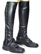 Schwarze Steampunk Gamaschen in Leder-Optik Herren Stiefelstulpen mit Gummi