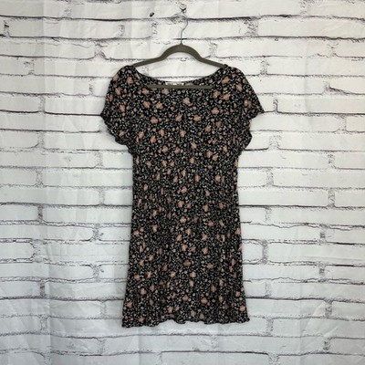 Wallflower Black Orange Floral Mini Dress L Cottagecore Boho Ruffle Sleeve Y2K