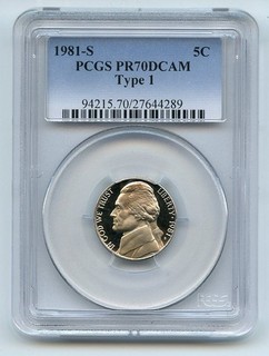 1981 S 5C Jefferson Nickel Proof PCGS PR70DCAM