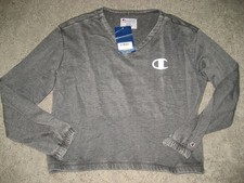 NEW Womens medium Champion crop top long sleeve gray shirt activewear sweatshirt