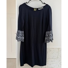 Eliza J Navy Blue Lace And Embroidery Bell Sleeve Sheath Dress Size 14