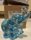 Fenton Glass Elephant Figurine -Bellflowers On Ice Blue - Hand Painted-with Box