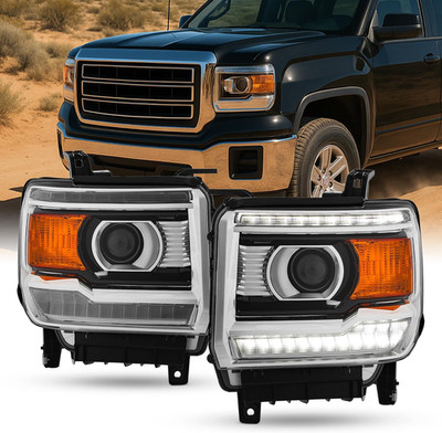- Fit 2014-2018 GMC Sierra 1500/15-19 Sierra 2500HD|3500HD Halogen W/Led DRL Chr