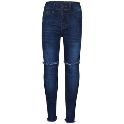 Kids Girls Stretchy Ripped Dark Blue Jeans Denim Skinny Fashion Frayed Pant 3-13