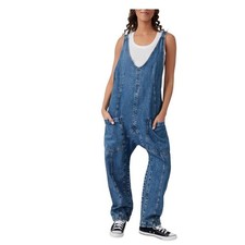 WE THE FREE High Roller Sleeveless Denim Overalls Jumpsuit Size Medium Blue Wash