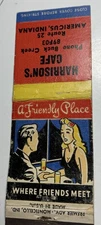 Matchbook Cover Harrison’s Café restaurant, Americas, Indiana Rt 25 Girlie