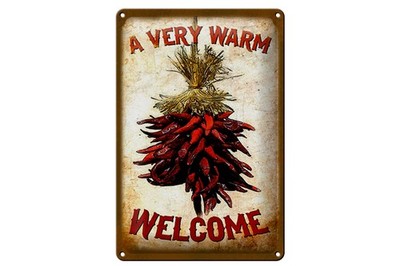 Schild Blech 20x30cm - Made in Germany - Essen a very warm welcome Chili Metall