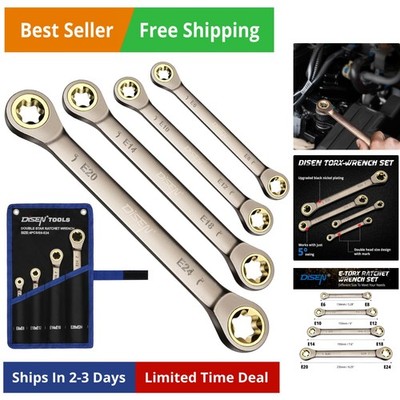 2025 Upgraded 4-Piece E-Torx Double Box Ratcheting Wrench Set, 72-Tooth Black...