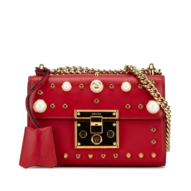 Gucci Padlock Studs Chain Shoulder Bag 432182 Red Leather Women s GUCCI Used