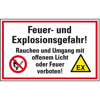 Aufkleber Hinweisschild Feuer- und Explosionsgefahr! Folie selbstkl. 30x20cm
