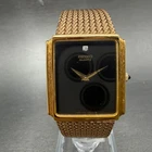Seiko Tank Watch Men 25mm Black Dial Gold Tone Rectangle 7430-5499 New Batt ABC