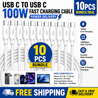 USB C Cable 100W Fast Charging Type C PD Cord (iPhone 15 16 17 Pro Max Samsung)