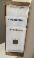 Paris Classic Handkerchiefs Men  s White With Embroidery Designs New In Box. 3.