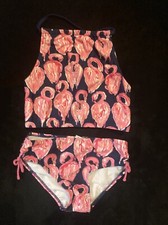 Size 12 Kanu Surf Kids Blue With Flamingo Tankini Two Piece Swimsuit