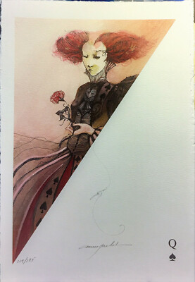 ANNE BACHELIER -PLAYING CARDS -QUEEN OF SPADES W/ PENCIL DRAWING. DELUXE FOLDER