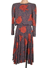 Drop Waist Dress VTG 80s Semi Sheer 3/4 Sleeve S/M Kono Floral Paisley GORGEOUS