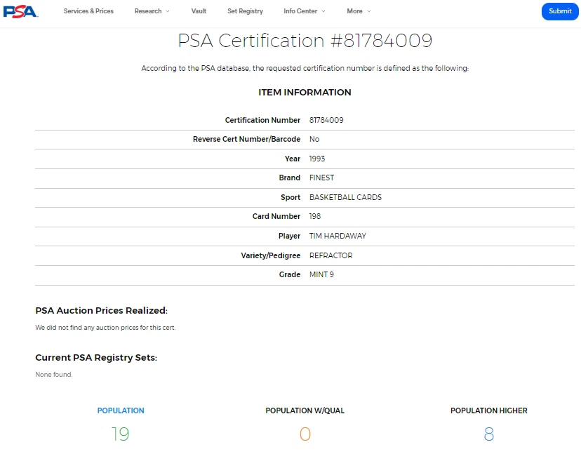 1993 1993-94 Topps Finest Refractor #198 Tim Hardaway HOF PSA 9 *Only 8 Higher* - Image 3 of 3