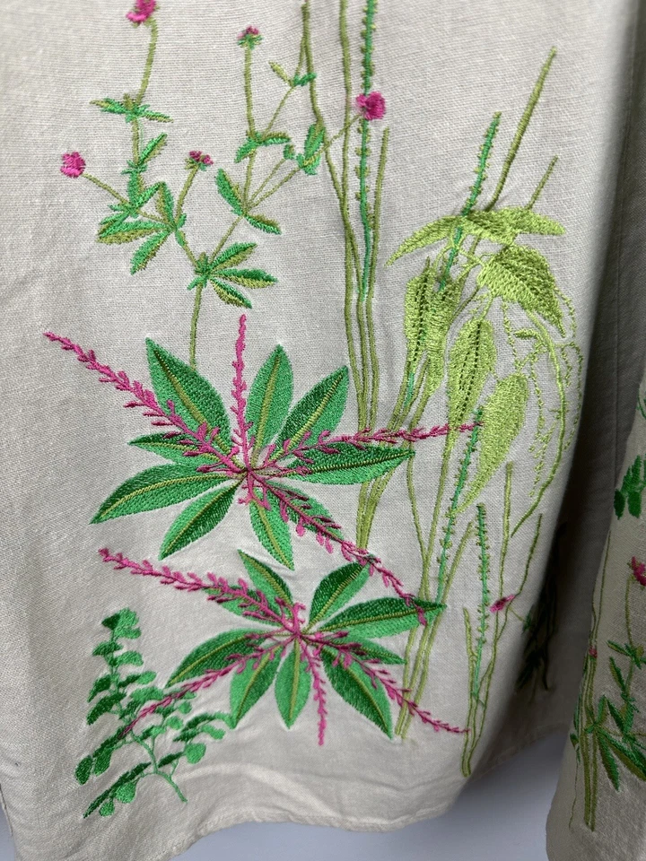 Falda St. Tropez West para mujer 10 caqui Berghe floral bordada mezcla de lino DV Foto 2 de 4