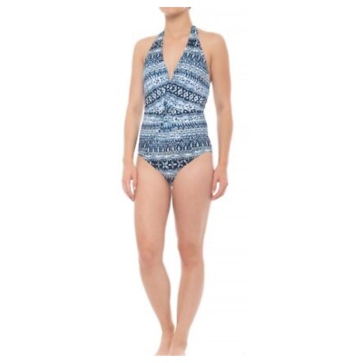 Jantzen Women's One Piece Tribal Bathing Swimsuit Bikini, Size 8 White Blue NWT