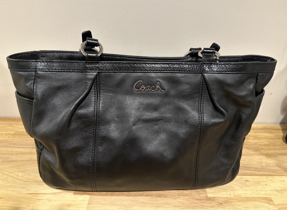 Coach F17722 Smooth Leather Tote Shoulder Handbag Purse Black - Main Image