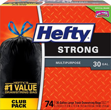 Hefty Strong Multipurpose Large Black Trash Bags - 30 Gallon, 74 Count