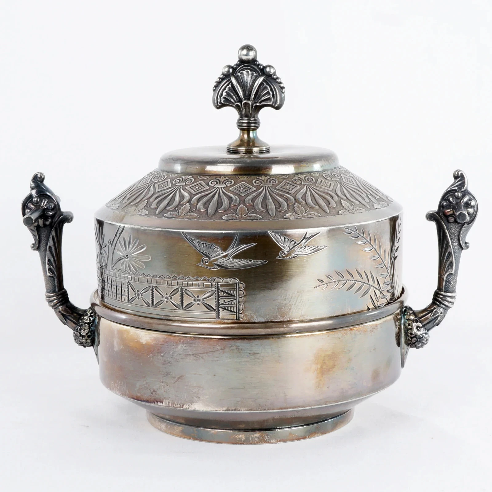 Victorian Aesthetic Meriden Butter Dish Silver Plate Circa 1870