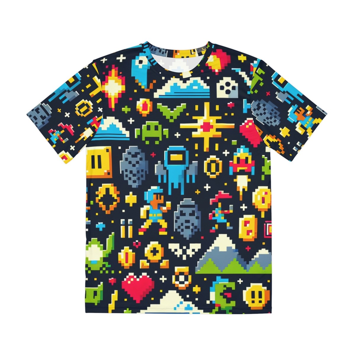 All Over Print T Shirt Retro Video Game Pixel Pattern Rave Comic