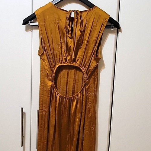 Worthington Gold Silky Crinkle Sleeveless Back Cutout A-Line Midi Dress Sz XS - Picture 5 of 5